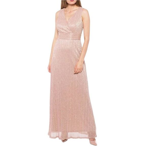 MARINA Dresses & Skirts - Marina Metallic Knit Sleeveless Surplice V-Neck Long Gown Size 10 NEW